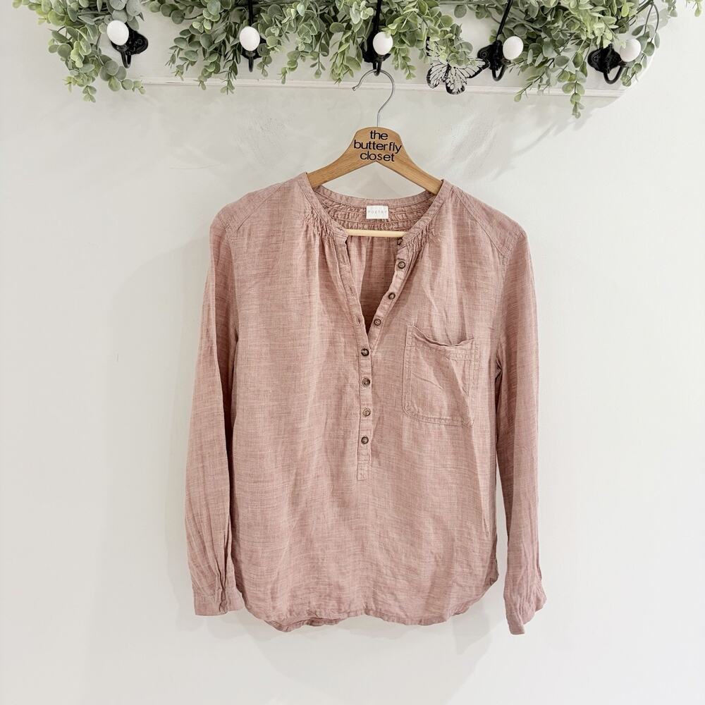 Poetry Dusty Pink Linen Long Sleeve half button Shirt Size 4 ef 6012 9